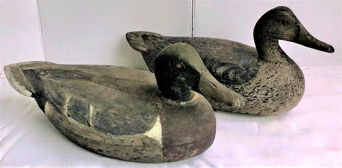PR. MALLARD DUCK DECOYS: HEN AND DRAKE - ORIGINAL PAINT