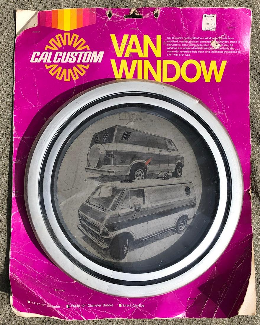 VINTAGE VAN "CAT EYE" ROUND WINDOW IN ORIGINAL PACKAGE: CALCUSTOM VAN WINDOW #4145 CAT EYE