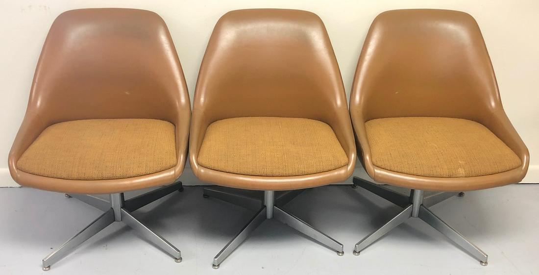 SET 3 MID CENTURY "STEELCASE" SWIVEL CHAIRS: "STEELCASE INC. GRAND RAPIDS, MICHIGAN" - VINTAGE SWIVEL DESK, DINING, OFFICE CHAIRS - GOOD CONDITION STRUCTURALLY - EXPECTED SURFACE WEAR CONSISTENT WITH AGE / USE - DANISH MODERN (BUYER RESPONSIBLE