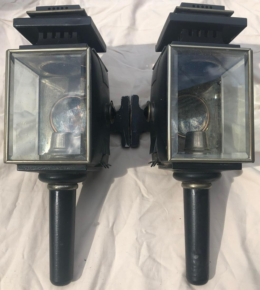 PR. ANTIQUE COACH / BUGGY LIGHTS, LAMPS: CANDLE LANTERNS, BUGGY LIGHTS, AUTO LIGHTSâ€¦REFLECTORS INTACT, BEVELED GLASS - WITH MOUNTING BRACKETS