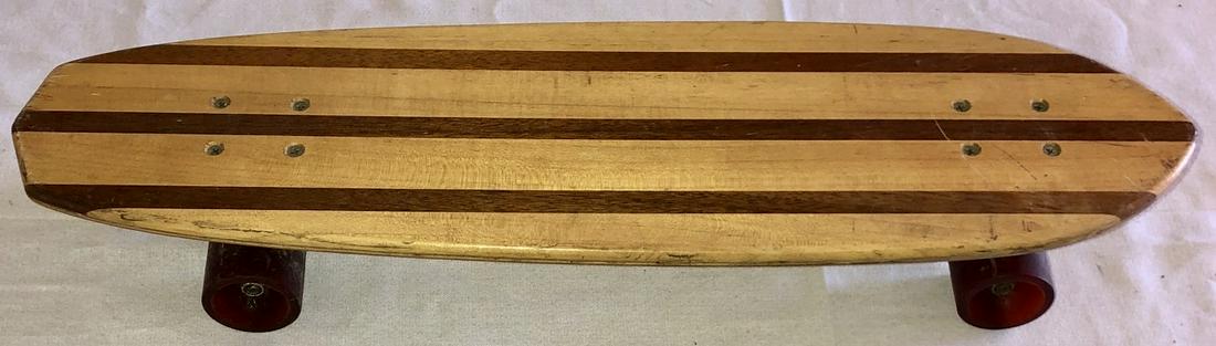 WOODEN HOBIE WEAVER "WOODY" SKATEBOARD: VERY GOOD ORIGINAL CONDITIONâ€¦SURFACE WEAR CONSISTENT WITH AGE AND USE - DIMENSIONS: 24" LONG X 6 1/4" WIDE (AT WIDEST)
