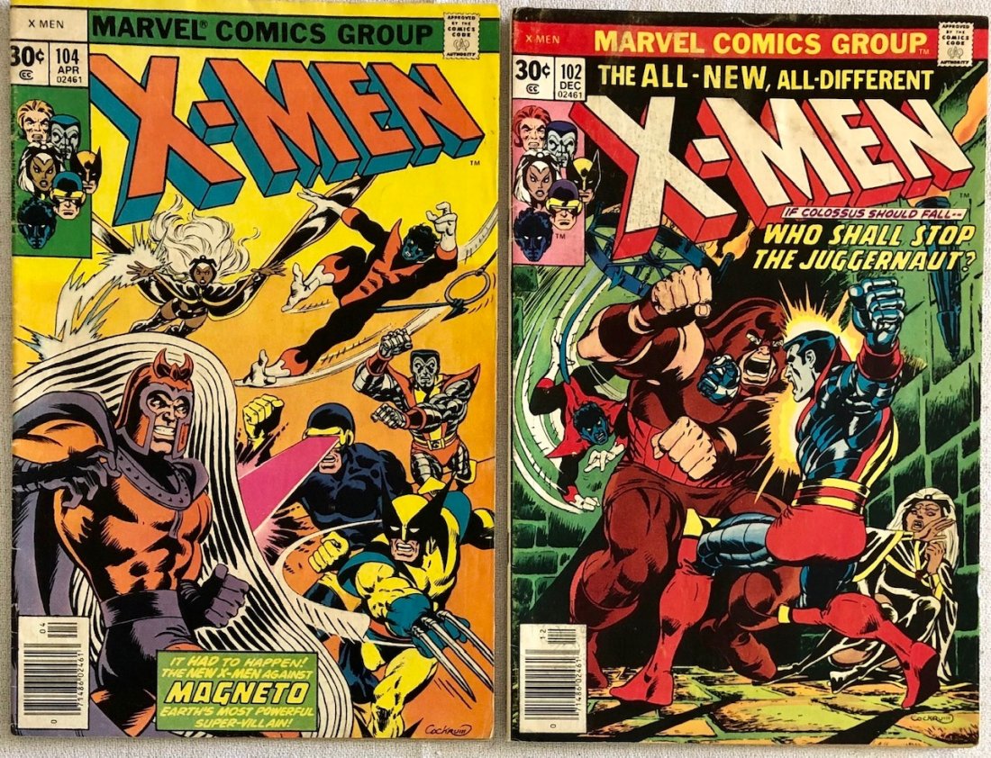 LOT 2 VINTAGE 1970'S X-MEN COMIC BOOKS: LOT 2 VINTAGE 1970'S X-MEN COMIC BOOKS - #102 1976 "ORIGIN OF STORM" - #104 1977 1ST STARJAMMERS CAMEO
