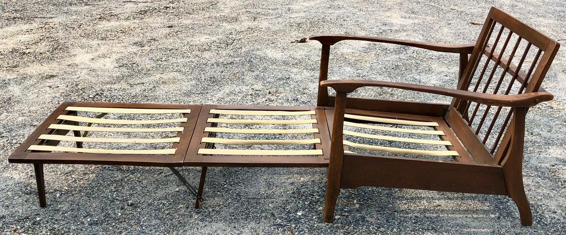 MID-CENTURY DANISH MODERN ARM CHAIR CHAISE: UNUSUAL MID-CENTURY DANISH MODERN ARM CHAIR / CHAISE - WALNUT OR TEAK - EXCELLENT CONDITION STRUCTURALLY - SURFACE WEAR CONSISTENT WITH AGE AND USE - SOLD WITH CUSHIONS AS IS...SEE PHOTOS - - ***NOTE
