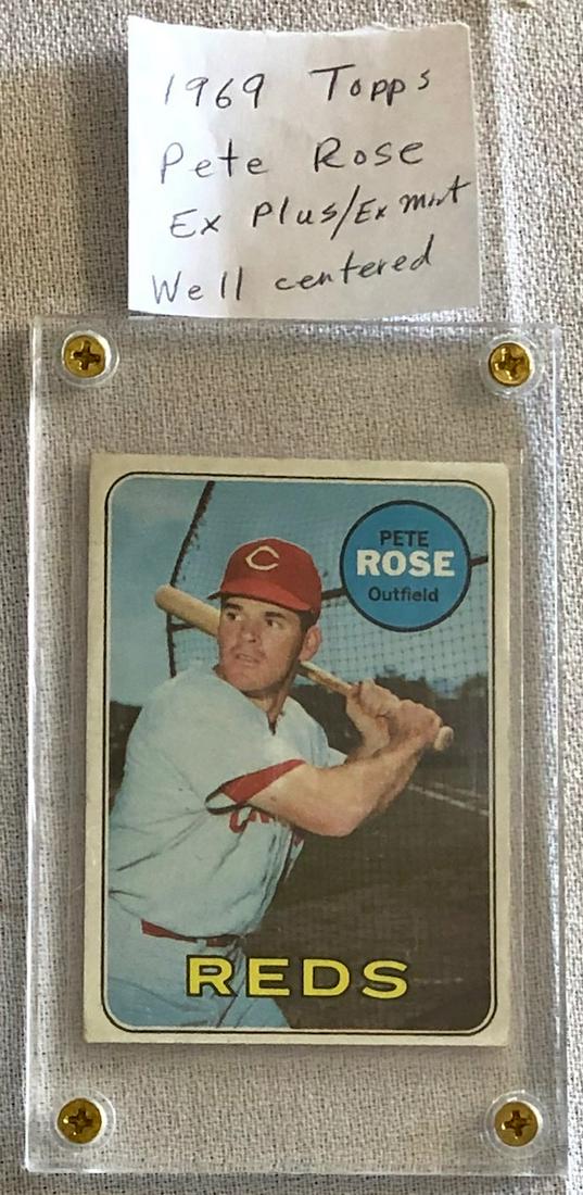 1969 TOPPS PETE ROSE BASEBALL CARD: 1969 TOPPS PETE ROSE BASEBALL CARD - EX. PLUS, EX. MINT - WELL CENTERED