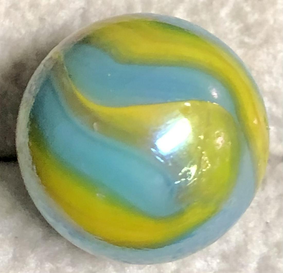 CHRISTENSEN AGATE YELLOW/TURQUOISE SPIRAL GLASS MARBLE (1 of 7)