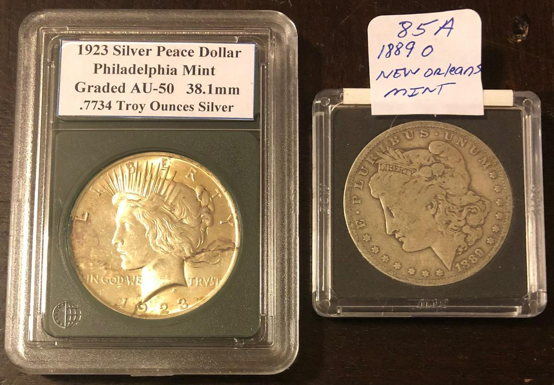 LOT 2 SILVER DOLLARS - PEACE DOLLAR, MORGAN DOLLAR (1 of 6)
