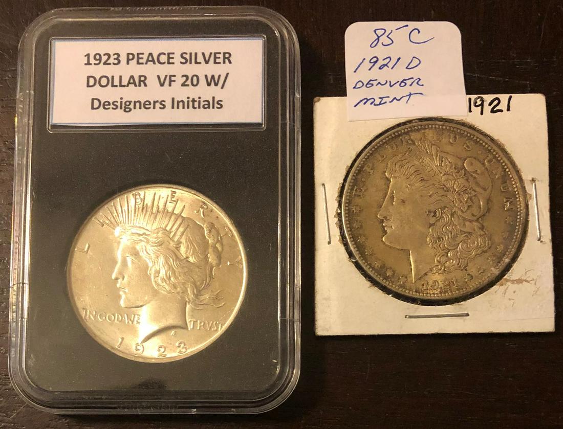 LOT 2 SILVER DOLLARS - PEACE DOLLAR, MORGAN DOLLAR (1 of 7)