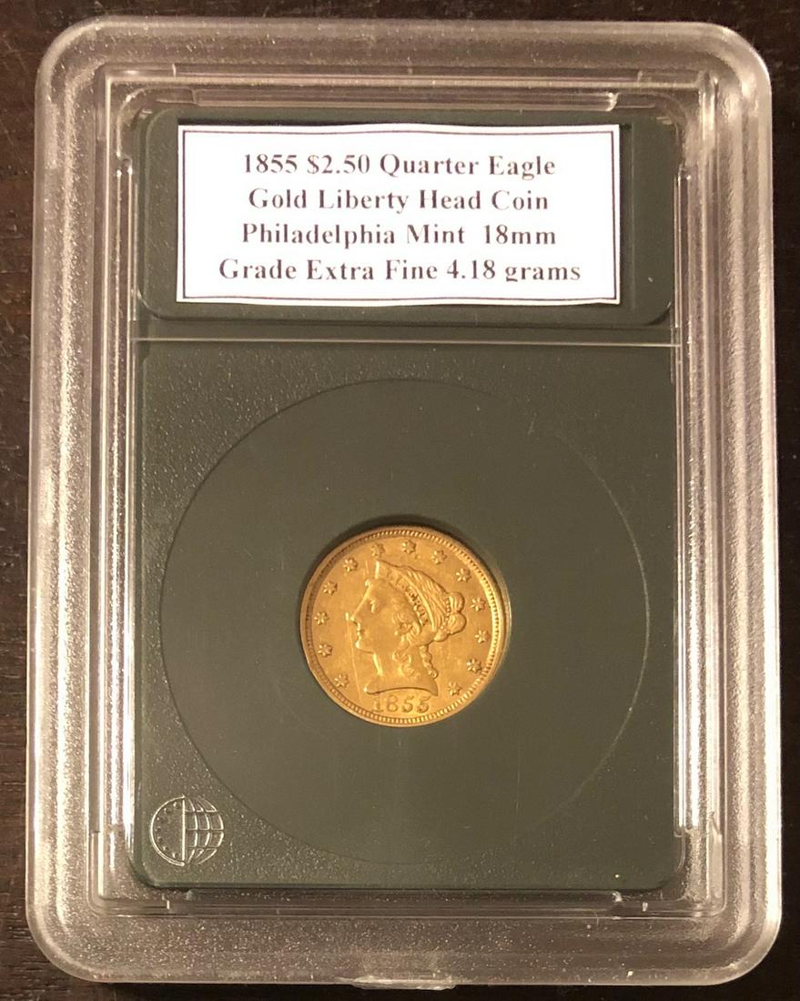 GRADED 1855 $2.50 GOLD LIBERTY HEAD COIN (1 of 4)