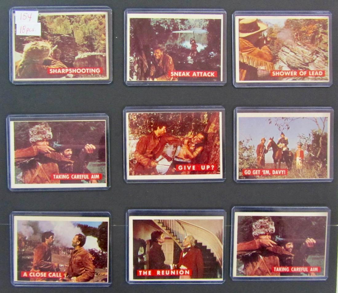 LOT 18 TOPPS C. 1956 DAVY CROCKETT TRADE CARDS: GREEN BACKS - SEVERAL DUPLICATES - CORNERS PRETTY SHARP, OFF-CENTERED
