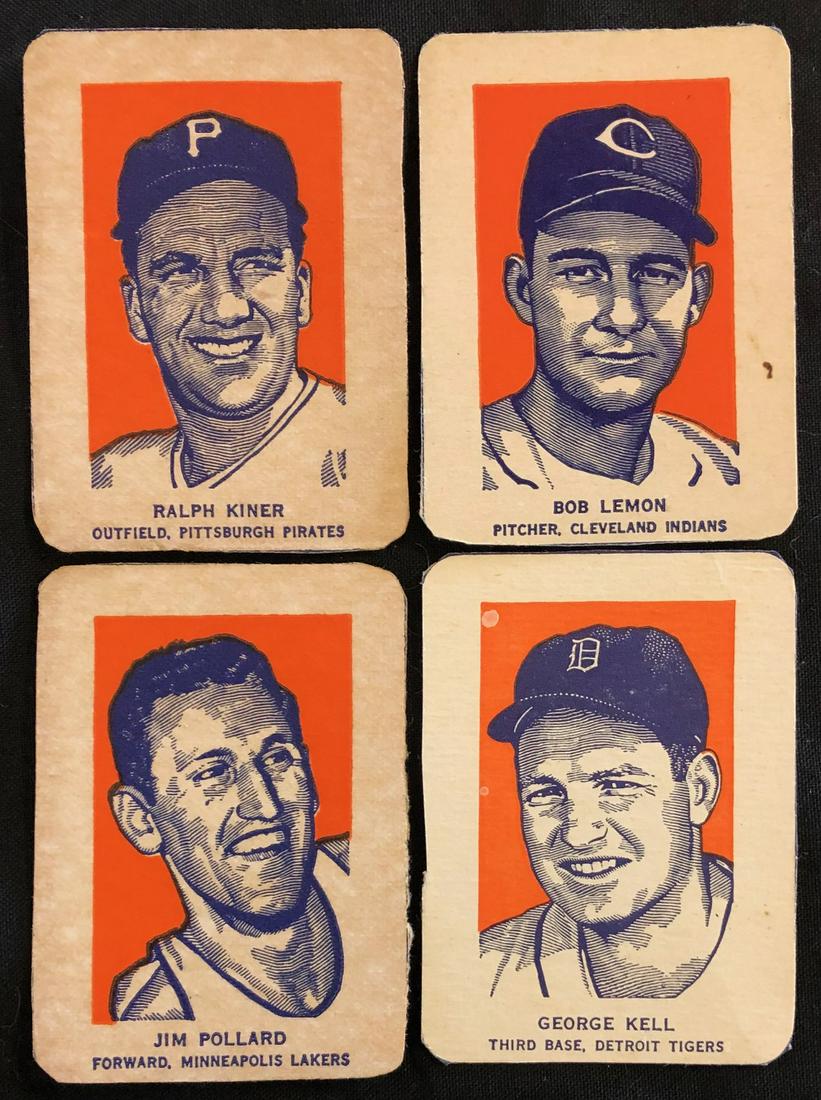 LOT 4 WHEATIES CHAMPIONS TRADE CARDS: ALL HALL OF FAMERS - ALLL PORTRAITSâ€¦BOB LEMON, RALPH KINER, GEORGE KELL & JIM POLLARD - ALL NICELY CUT FROM BOXES