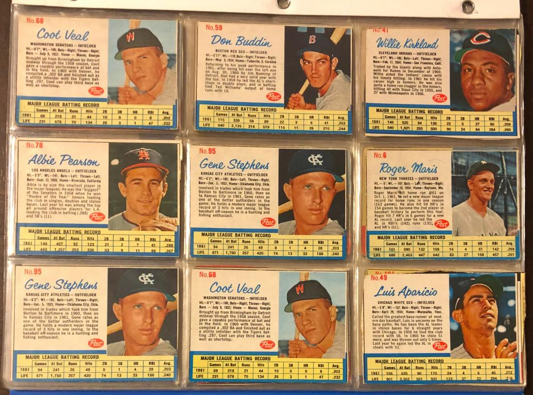 LOT 35 POST CEREAL 1962 BASEBALL CARDS W/ ROGER MARRIS (1 of 6)
