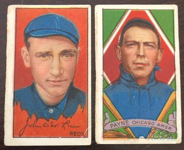 LOT 2 HASSAN T202 1912 BASEBALL CARDS: 1912 "HASSAN CORK TIP CIGARETTES" - EARLY T202 BASEBALL CARDS - FRED PAYNE & JOHN MCLEAN