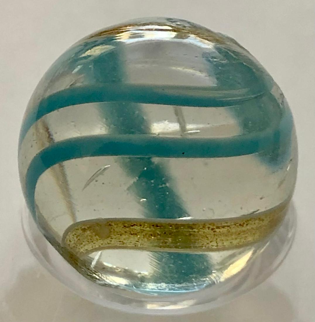 11/16" ANTIQUE GERMAN BANDED LUTZ GLASS MARBLE: 11/16" ANTIQUE GERMAN BANDED LUTZ GLASS MARBLE - 2 LUTZ BANDS WITH ALTERNATING DOUBLE BLUE BANDS - GREAT CONDITION WITH VERY MINOR SURFACE WEARâ€¦SEE PHOTOS
