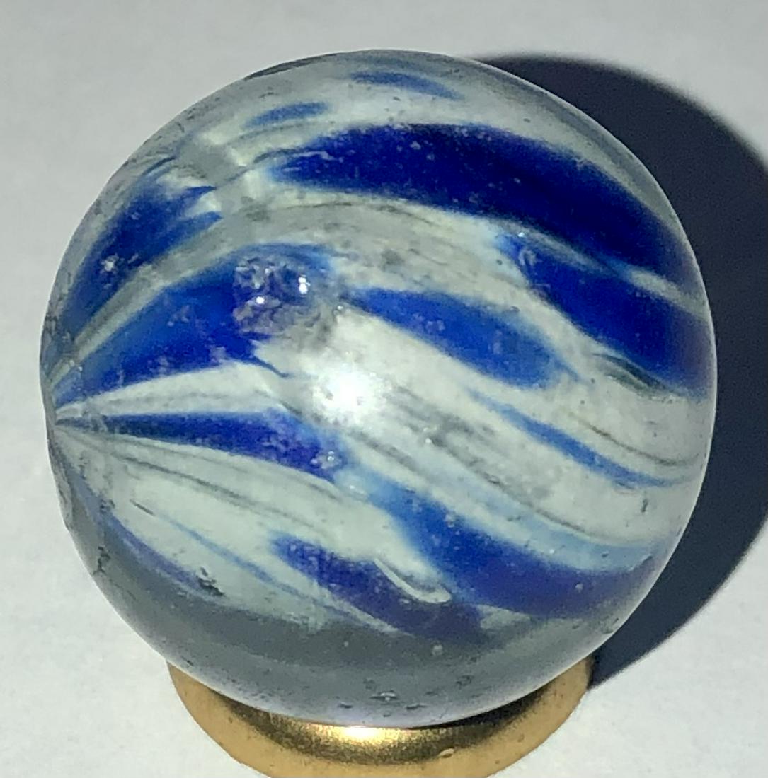 3/4" ANTIQUE GERMAN END OF DAY ONIONSKIN MARBLE: 3/4" ANTIQUE GERMAN BLUE & WHITE END-OF-DAY 'SHRUNKEN CORE' ONIONSKIN MARBLE - GOOD CONDITION WITH A FEW SURFACE ABRASIONSâ€¦SEE PHOTOS