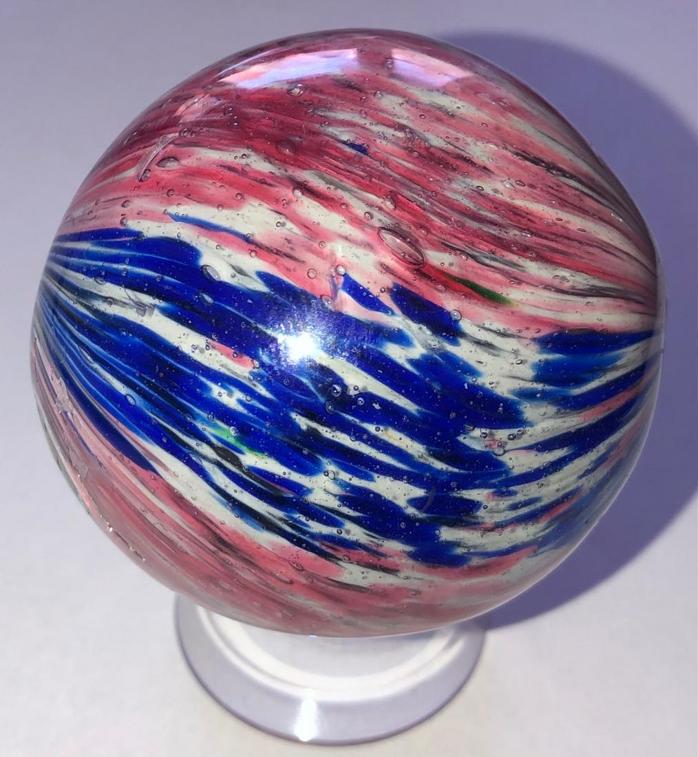 LG 2"+ ANTIQUE GERMAN 4 PANEL ONIONSKIN MARBLE: END OF DAY' 4 PANEL LOBED ONIONSKIN IN VARYING SHADES OF RED, WHITE AND BLUE - POLISHED, OUT OF ROUNDâ€¦MINOR SURFACE WEARâ€¦SEE PHOTOS