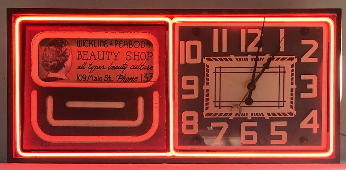 TELECHRON MOTORED KINETIC ELECTRIC NEON ADVETISING: TELECHRON MOTORED KINETIC ELECTRIC NEON ADVETISING CLOCK - 2 ORIGINAL BRASS TAGS INTACT "TELECHRON MOTORED KINETIC AD CLOCK MADE ONLY BY ELECTRIC AD CLOCK CO. 553-9 W. JACKSON BLVD. CHICAGO NO. 12817"