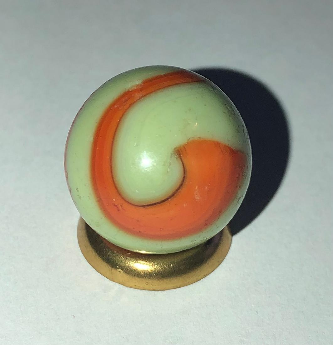 TRANSITIONAL CORKSCREW GLASS MARBLE WITH PONTIL: TRANSITIONAL 2 COLOR CORKSCREW GLASS MARBLE WITH PONTIL - 19/32"