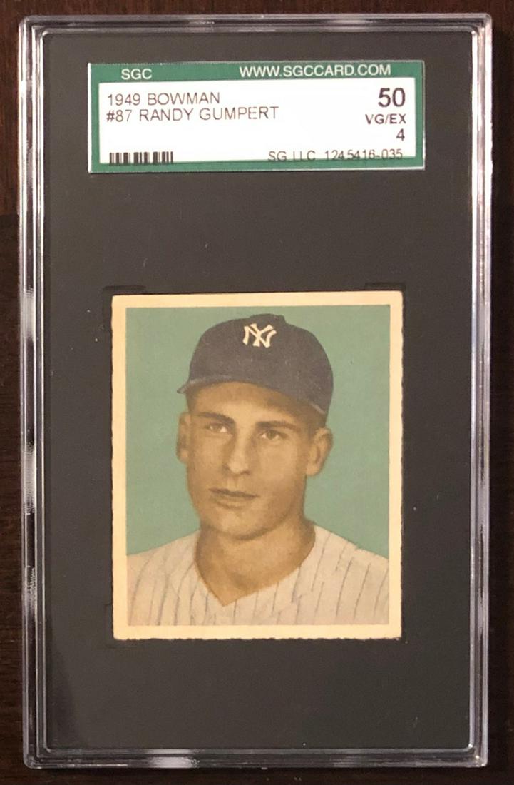1949 GRADED BOWMAN RANDY GUMPERT BASEBALL CARD: 1949 GRADED BOWMAN RANDY GUMPERT #87 BASEBALL CARD - SGC GRADED 50