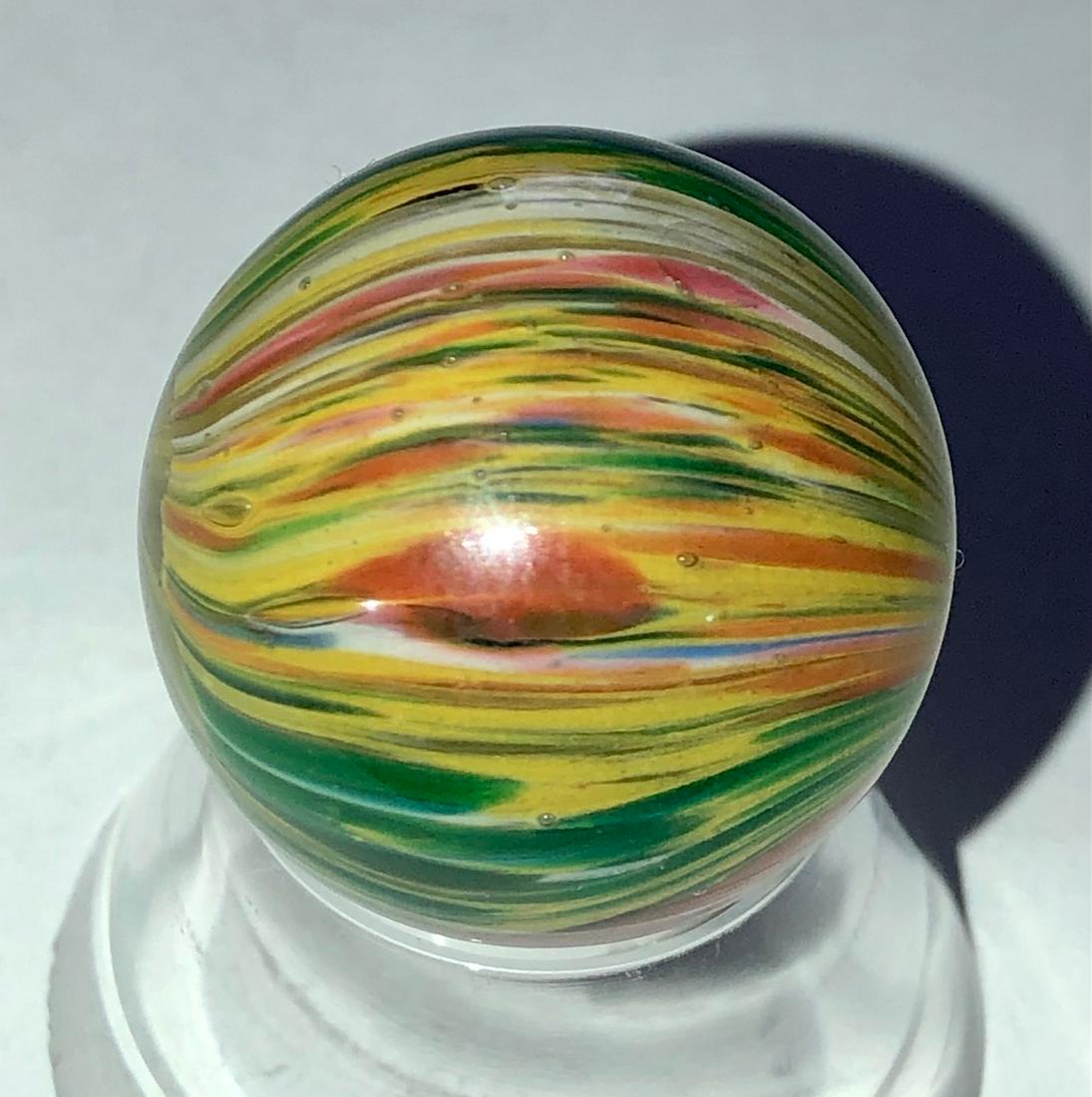 ANTIQUE GERMAN END-OF-DAY ONIONSKIN MARBLE: BEAUTIFUL ANTIQUE GERMAN MULTI-COLOR END-OF-DAY ONIONSKIN MARBLE IN GREEN, YELLOW, RED, BLUE, BLACK, WHITE & PINK - 15/16" - EXCELLENT CONDITION