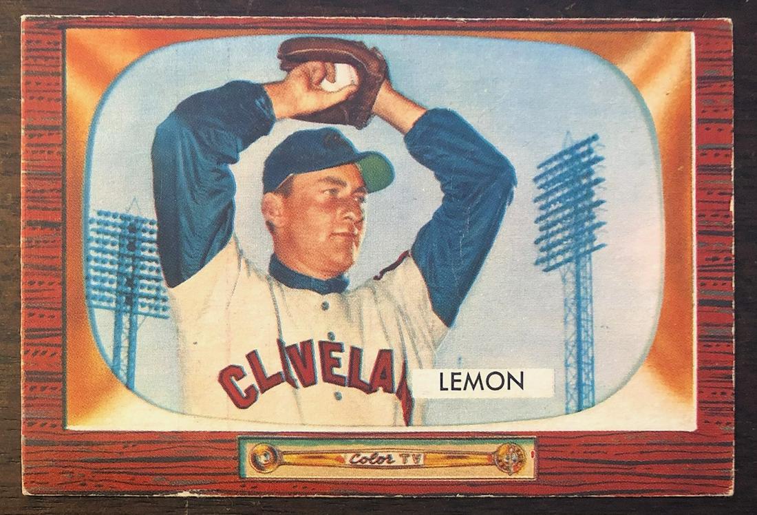 1955 BOWMAN HOF BOB LEMON BASEBALL CARD: 1955 BOWMAN HALL OF FAMER BOB LEMON BASEBALL CARD - NEAR MINT