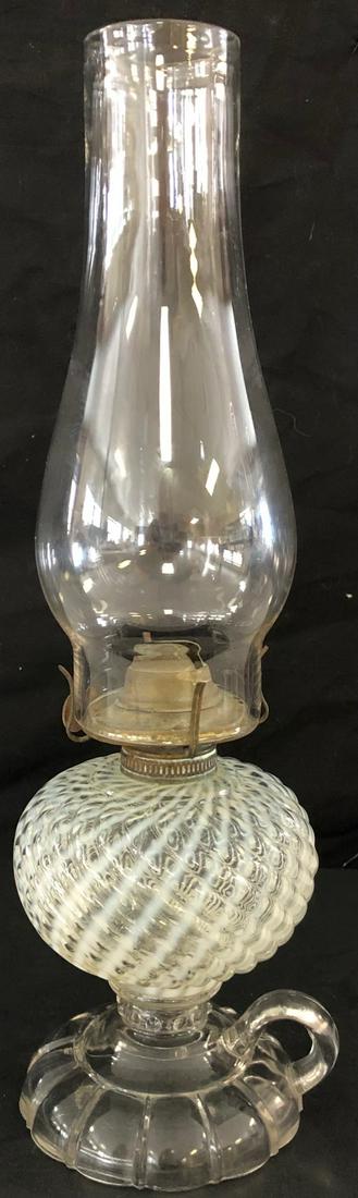 WHITE OPALESCENT 'RIBBED REVERSE SWIRL' OIL LAMP (1 of 10)