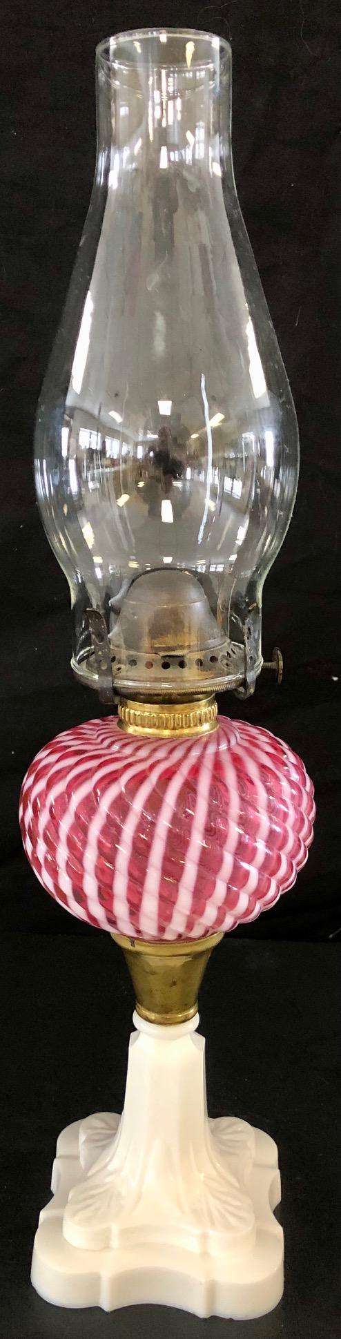 CRANBERRY OPALESCENT 'RIBBED REVERSE SWIRL' PEDESTAL (1 of 9)