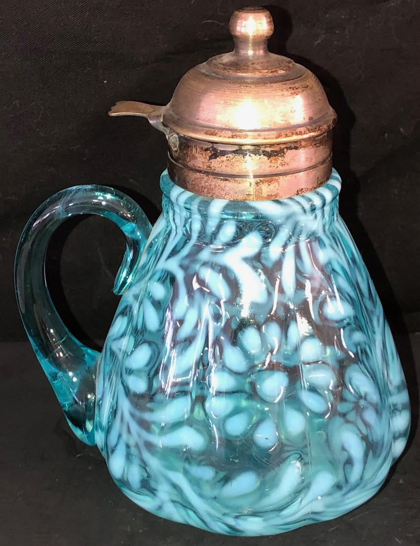 BLUE OPALESCENT 'RIBBED DAISY & FERN' SYRUP PITCHER (1 of 6)
