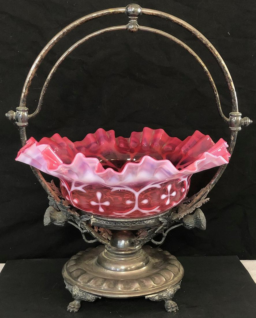 CRANBERRY OPALESCENT 'SPANISH LACE / OPALINE BROCADE' (1 of 10)