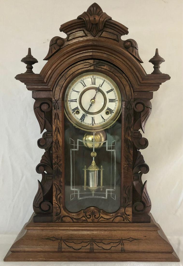 VICTORIAN WALNUT PARLOR CLOCK (1 of 6)