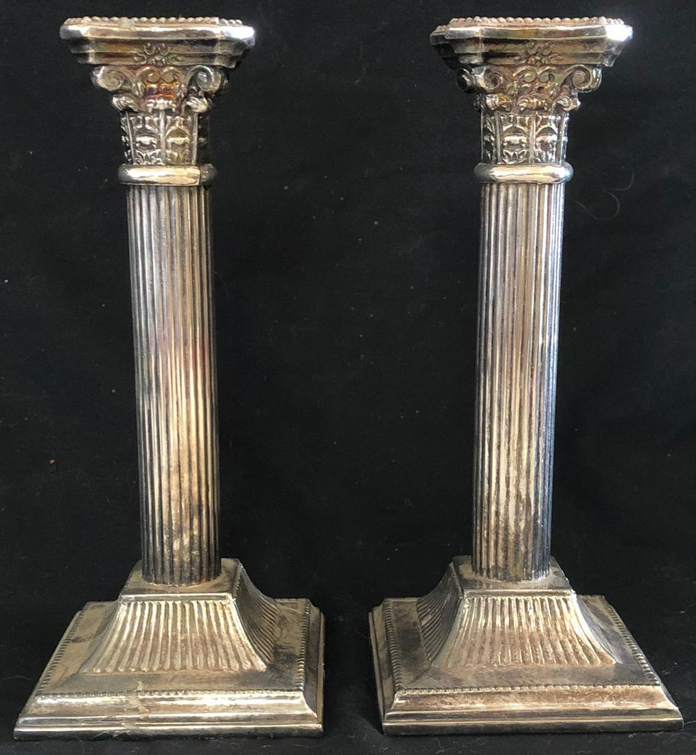 EARLY PAIR SHEFFIELD SILVERPLATE CANDLESTICKS (1 of 7)