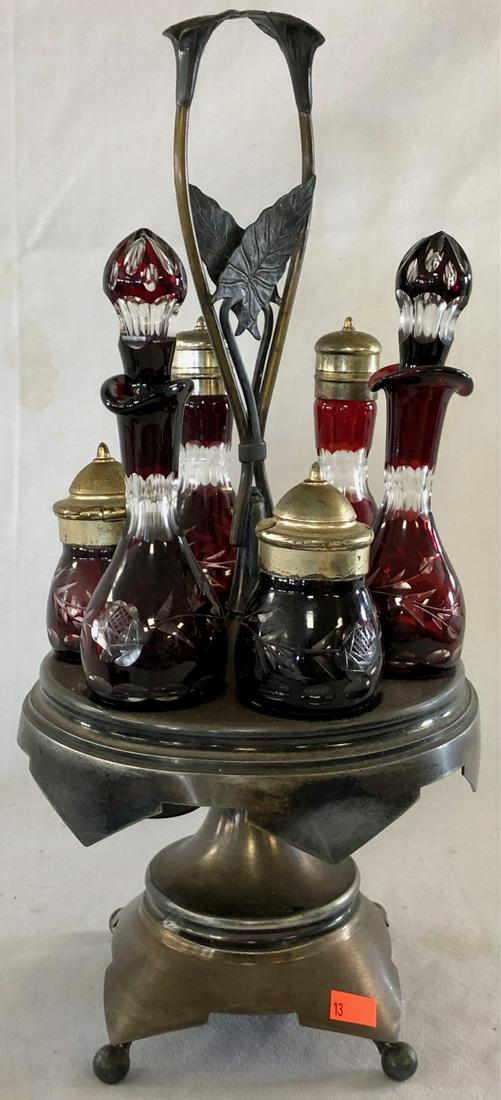 VICTORIAN BOHEMIAN RUBY CUT TO CLEAR CONDIMENT CASTER (1 of 14)