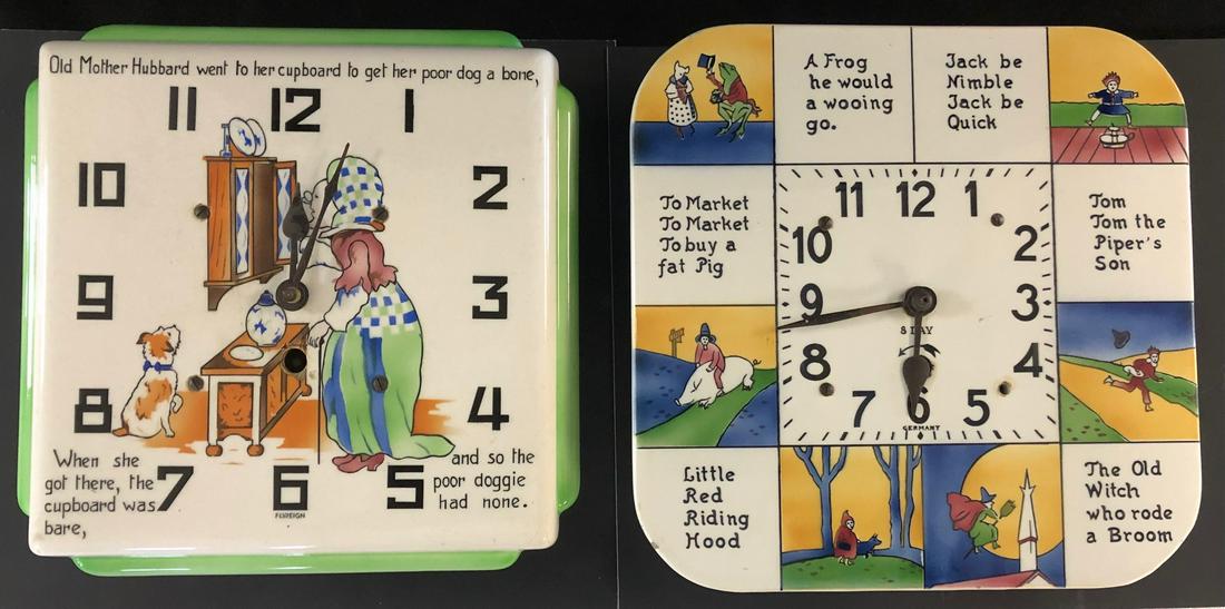 LOT 2 ART DECO CERAMIC NURSERY RHYME WALL CLOCKS (1 of 4)