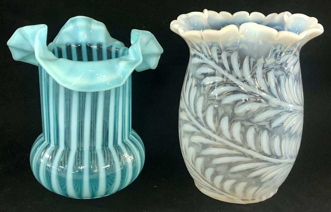 LOT 2 VASELINE OPALESCENT GLASS VASES (1 of 7)