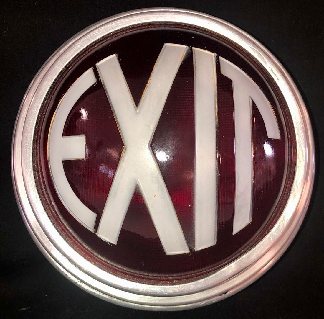 VINTAGE RUBY GLASS & ALUMINUM EXIT SIGN (1 of 5)