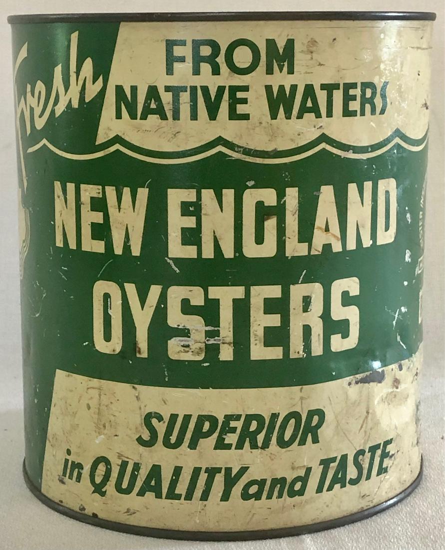 VINTAGE "NEW ENGLAND OYSTERS" TIN ADVERTISING CAN (1 of 7)