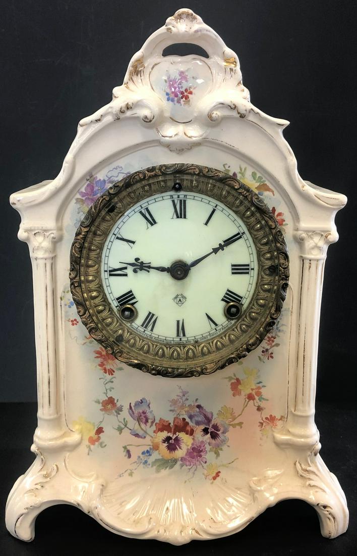 VICTORIAN ROYAL BONN PORCELAIN SHELF CLOCK (1 of 14)