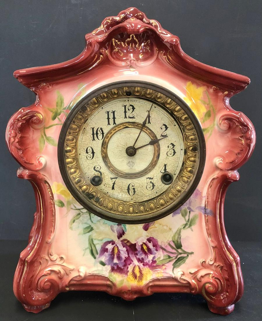 VICTORIAN ROYAL BONN PORCELAIN SHELF CLOCK (1 of 10)