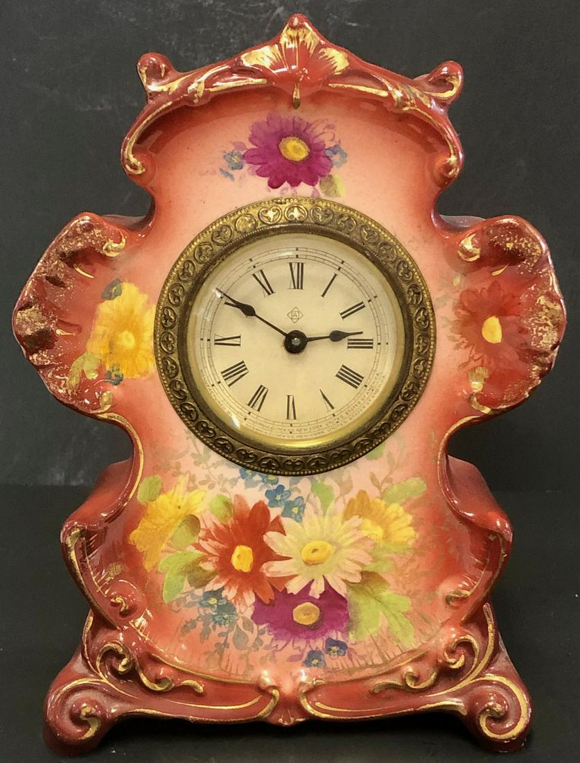 VICTORIAN MINIATURE ROYAL BONN PORCELAIN SHELF CLOCK (1 of 11)