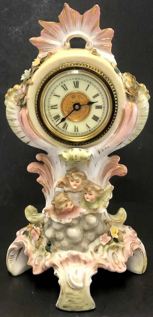 19TH C. ART NOUVEAU PORCELAIN CHERUB CLOCK (1 of 14)