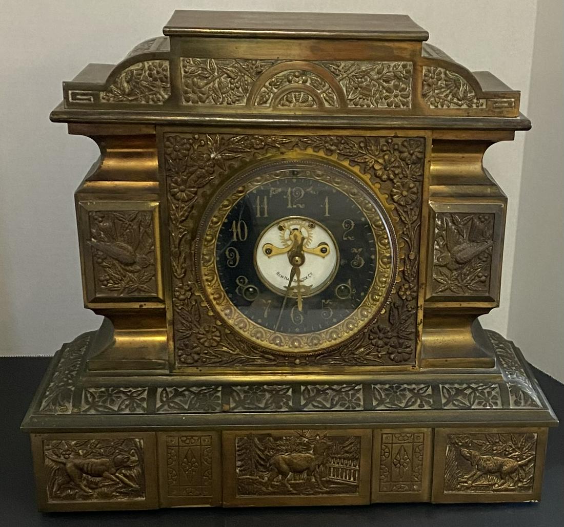 NEW HAVEN GILT BRONZE MANTLE CLOCK (1 of 10)