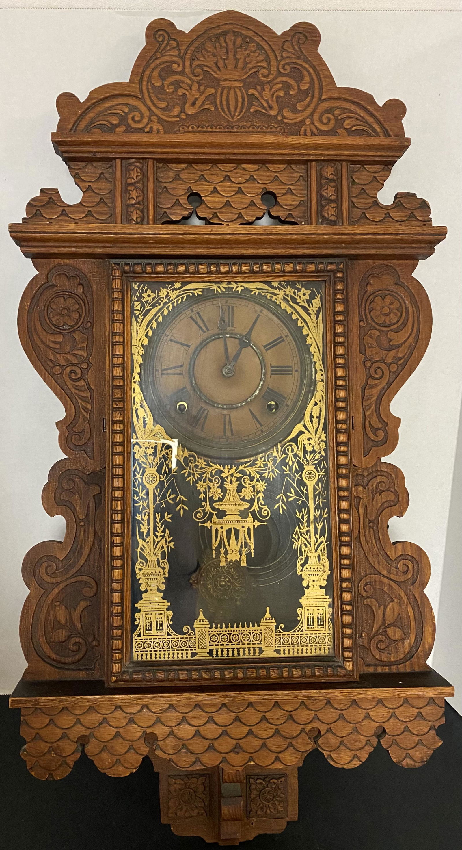 CARVED OAK GINGERBREAD WALL CLOCK (1 of 6)