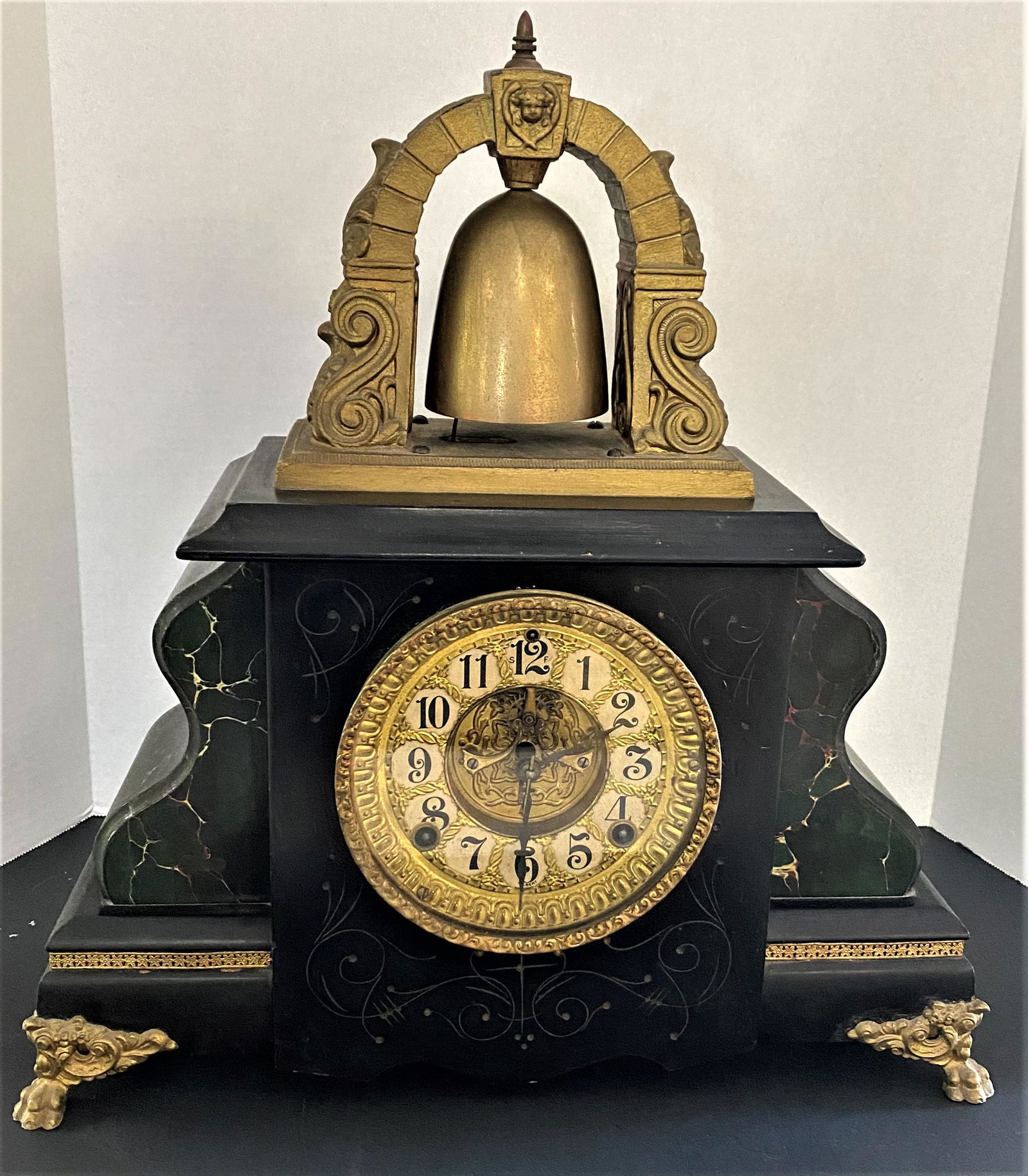 19TH C. GILBERT BELL TOP CURFEW MANTLE CLOCK (1 of 7)
