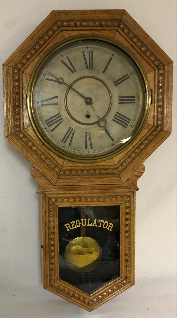 OAK GILBERT SCHOOL HOUSE REGULATOR WALL CLOCK (1 of 9)