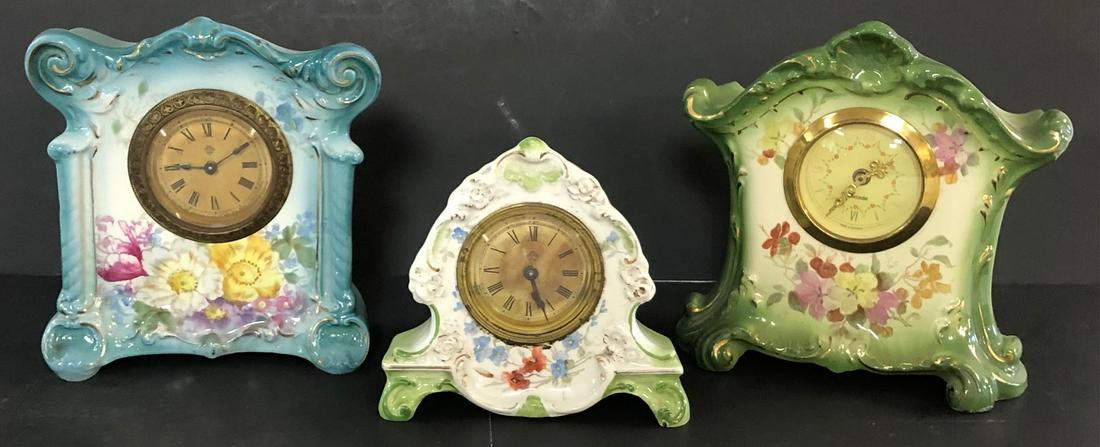 LOT 3 MINIATURE ROYAL BONN PORCELAIN SHELF CLOCKS (1 of 13)
