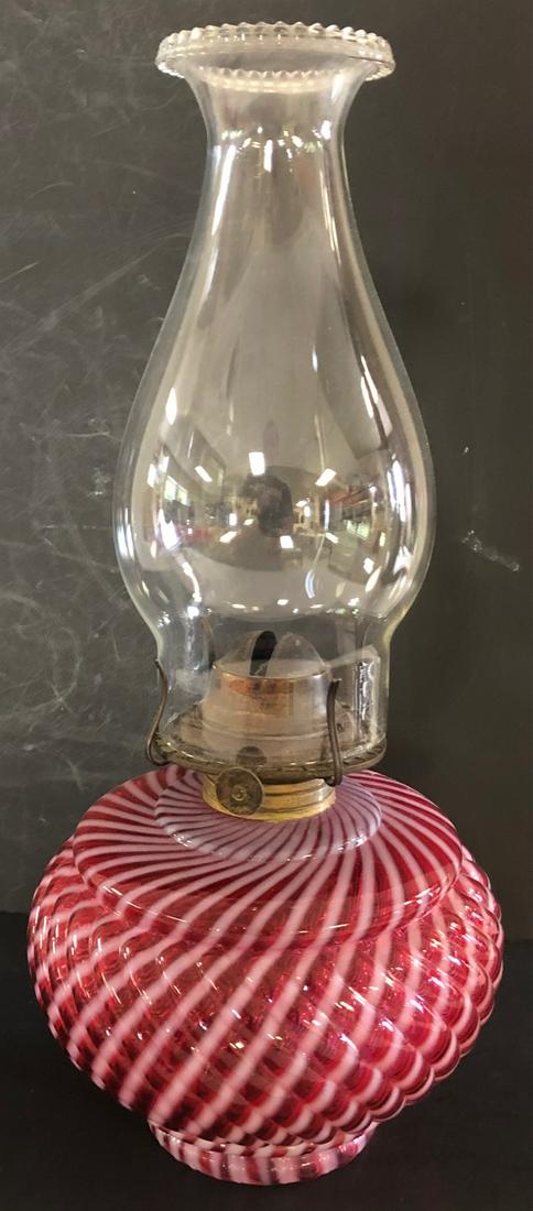 VICTORIAN CRANBERRY OPALESCENT SWIRL BRACKET LAMP (1 of 6)