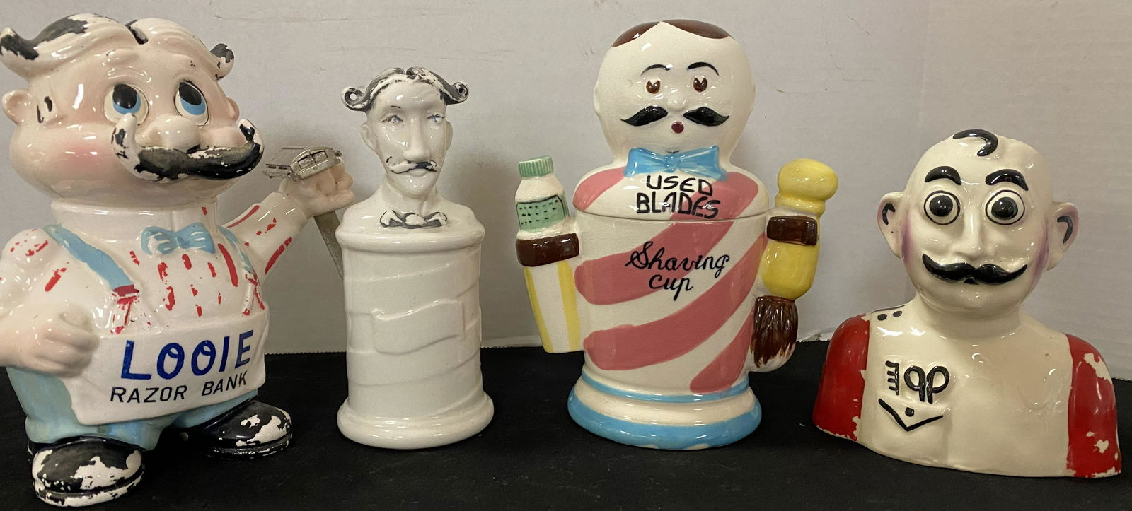 LOT 4 VINTAGE FIGURAL CERAMIC BARBER BLADE BANKS (1 of 9)