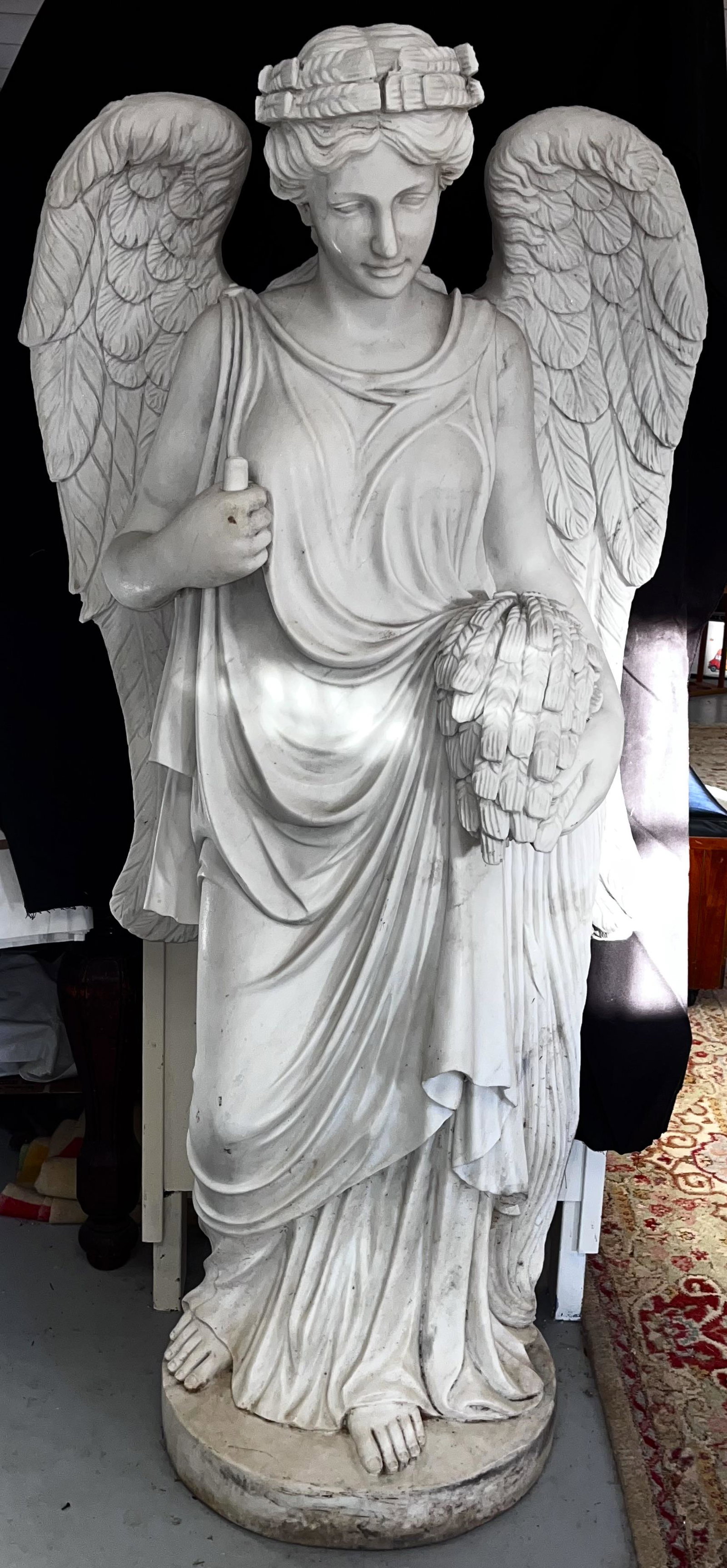 LIFE SIZE CARVED MARBLE GUARDIAN ANGEL STATUE (1 of 10)