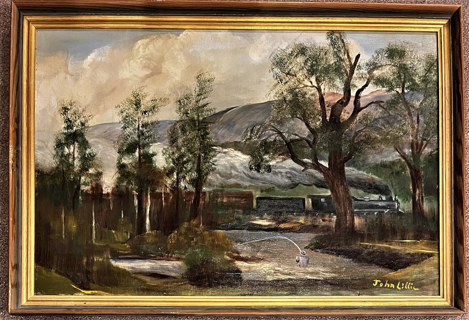 O/C LANDSCAPE PAINTING WITH FISHERMAN BY JOHN LILLIE (1 of 10)