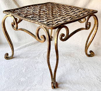 FRENCH DESIGNER JEAN-CHARLES MOREUX GILT IRON STOOL: FRENCH DESIGNER JEAN-CHARLES MOREUX (1889 - 1956) GILT IRON STOOL - EXCELLENT CONDITION