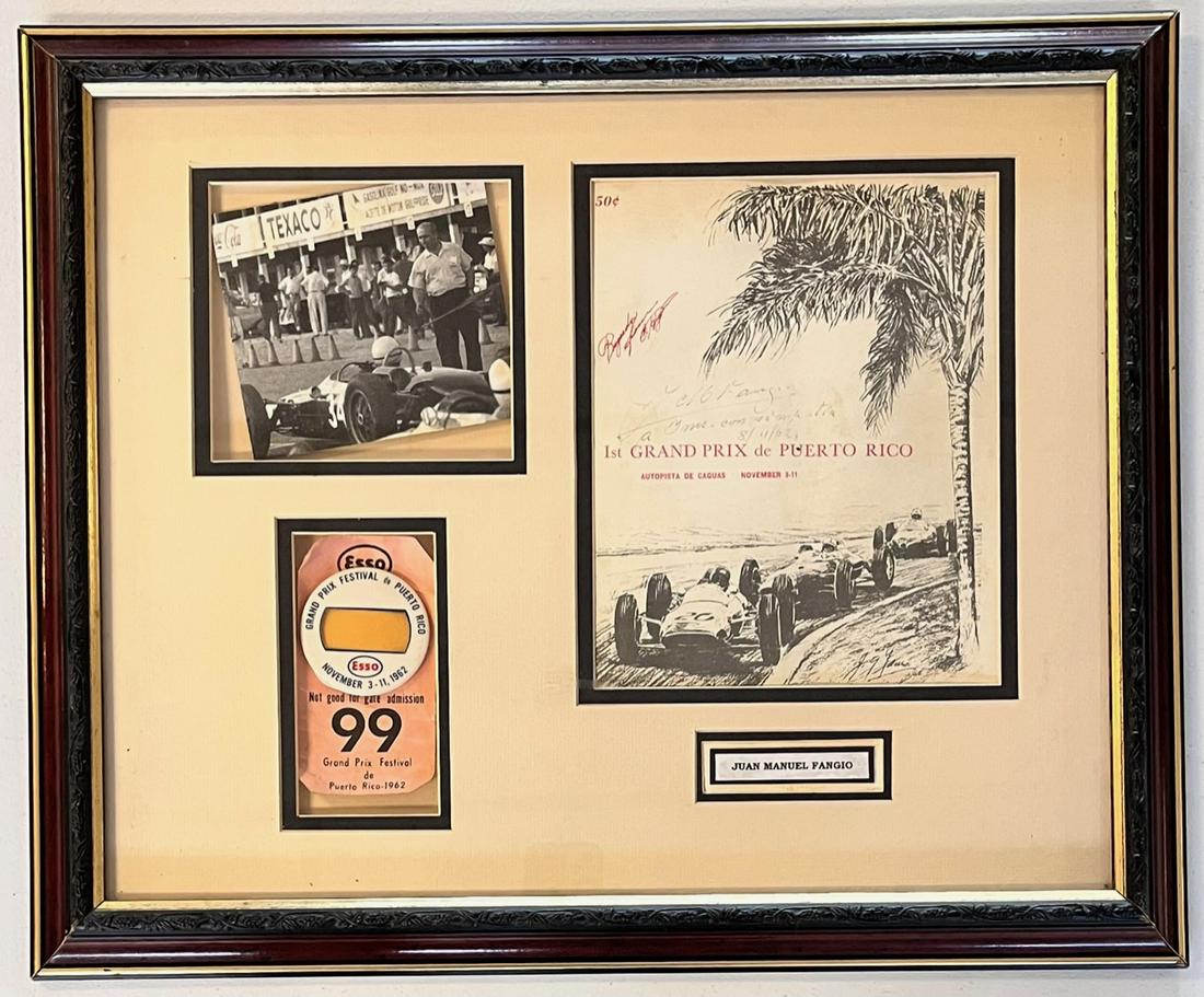 1962 JUAN MANUEL FANGIO SIGNED PROGRAM & RACE BADGE (1 of 8)